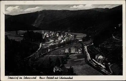 Ak Sitzendorf an der Schwarza in Thüringen, Neuer Ortsteil mit Schwimmbad