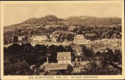 Ak Bad Blankenburg im Kreis Saalfeld Rudolstadt, Panorama vom Ort mit Ruine Greifenstein 