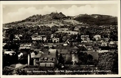 Ak Bad Blankenburg im Kreis Saalfeld Rudolstadt, Panorama vom Ort, Ruine Greifenstein, Allianzhäuser