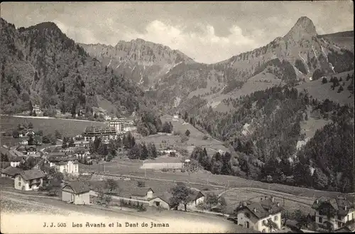 Ak Les Avants et la Dent de Jaman Kt. Waadt, Vue sur la Ville