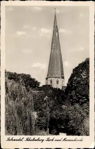 Ak Salzwedel in der Altmark, Blick auf die Schulenburg, Park, Marienkirche