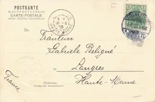 Präge Wappen Litho Frankfurt am Main, Sängerfest, Wettstreit 1903, Festhalle, Kaiser Wilhelm II.
