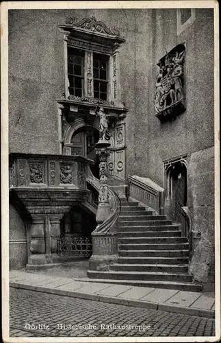 Ak Görlitz in der Lausitz, Blick auf die Historische Rathaustreppe