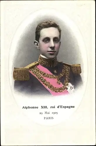 Ak König Alfons XIII. von Spanien, Portrait, Staatsbesuch in Paris am 29. Mai 1905