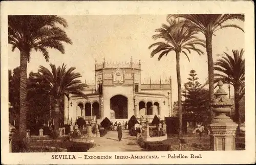 Ak Sevilla Andalusien Spanien, Exposicion Ibero Americana, Pabellon Real, Ausstellungspavillon