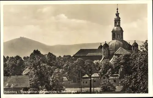 Ak Jelenia Góra Hirschberg Riesengebirge Schlesien, Gnadenkirche und Schneekoppe