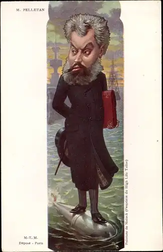 Künstler Ak Camille Pelletan, Minister der Marine, Portrait auf einem Torpedo, Karikatur