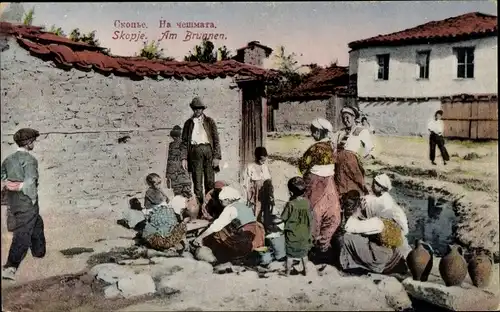Ak Skopje Mazedonien, Mazedonier am Brunnen