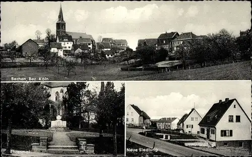 Ak Bechen Kürten in Nordrhein Westfalen, Ehrenmal, Neue Siedlung, Kirche