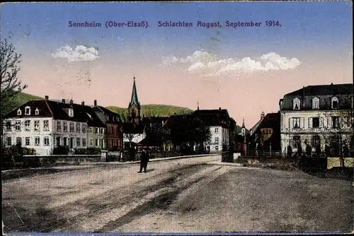 Ak Cernay Sennheim Elsass Haut Rhin, Schlachten August September 1914, Straßenpartie