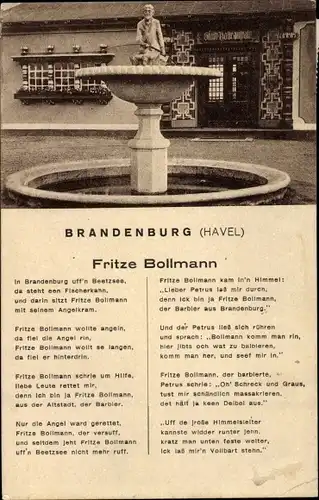 Lied Ak Brandenburg an der Havel, Fritze Bollmann Lied mit Ansicht vom Brunnen