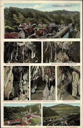 Ak Rübeland Oberharz am Brocken, Totalansicht, Baumannshöhle, Hermannshöhle, 