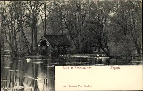 Ak Teplice Teplitz Schönau Reg. Aussig, Teich im Schlossgarten