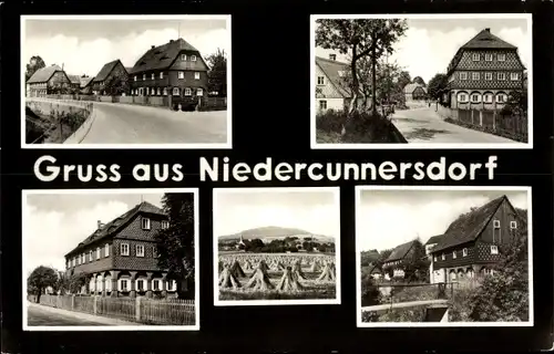 Ak Niedercunnersdorf Kottmar in der Oberlausitz, Gaststätte Edelweiss, Umgebindehaus und Dorfstrasse