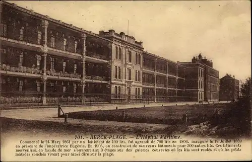 Ak Berck Plage Pas de Calais, L'Hôpital Maritime, Marinelazarett 