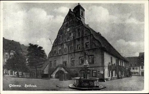 Ak Grimma in Sachsen, Ansicht vom Rathaus, Brunnen