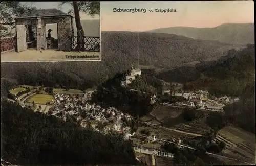 Ak Schwarzburg in Thüringen, Blick auf den Ort mit Umgebung vom Trippstein, Trppsteinhäuschen