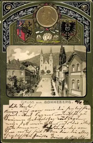 Präge Passepartout Litho Sonneberg in Thüringen, Stadtkirche St. Peter,Georg II. v Sachsen Meiningen