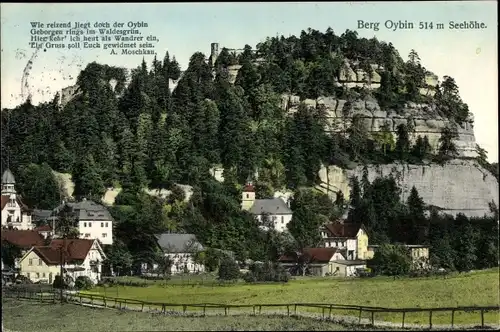 Ak Oybin in Sachsen, Teilansicht vom Ort mit Berg Oybin