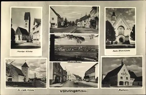 Ak Vöhringen in Bayern, Marienkirche, Ulmer Straße, Memminger Straße, Rathaus, Pfarrkirche, Panorama