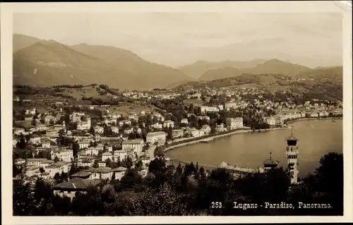 Ak Lugano Kt. Tessin Schweiz, Paradiso, Panorama von Stadt und Umgebung