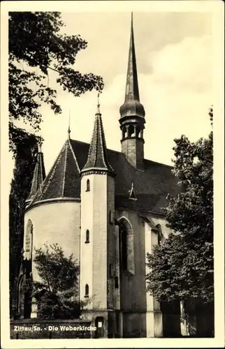 Ak Zittau in der Oberlausitz, Die Weberkirche, Außenansicht