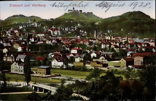 Ak Lutherstadt Eisenach in Thüringen, Blick auf den Ort und Wartburg
