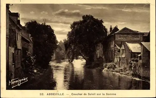 Ak Abbeville Somme, Coucher de Soleil sur la Somme, Flusspartie, Sonnenuntergang