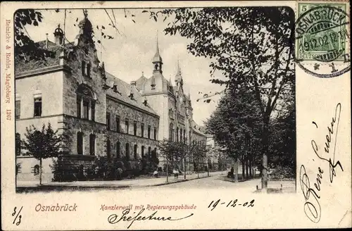 Ak Osnabrück in Niedersachsen, Kanzlerwall und Regierungsgebäude