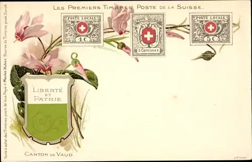 Briefmarken Litho Les premiers Timbres Poste de la Suisse, Kanton Waadt