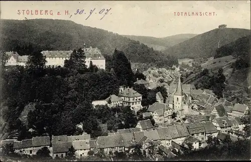 Ak Stolberg Südharz, Blick über die Dächer der Stadt, Glockenturm