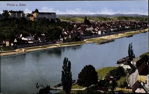 Ak Pirna in Sachsen, Partie an der Elbe, Panorama