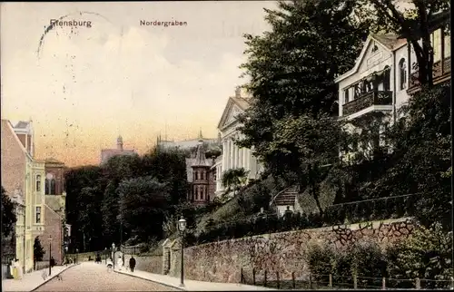 Ak Flensburg in Schleswig Holstein, Nordergraben, Straßenansicht