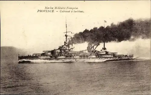Ak Französisches Kriegsschiff, Provence, Cuirassé à Turbines, Marine Militaire Francaise