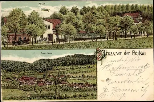 Litho Saalborn Blankenhain in Thüringen, Gruß von der Polka, Saalborn