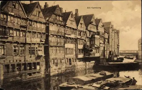 Ak Hamburg Mitte Altstadt, alte Häuser am Wasser