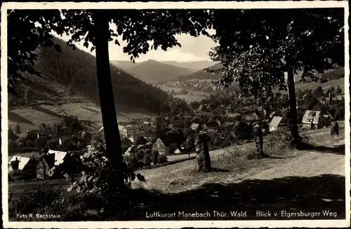 Ak Manebach Ilmenau Thüringen, Totalansicht vom Ort, Blick vom Elgersburger Weg