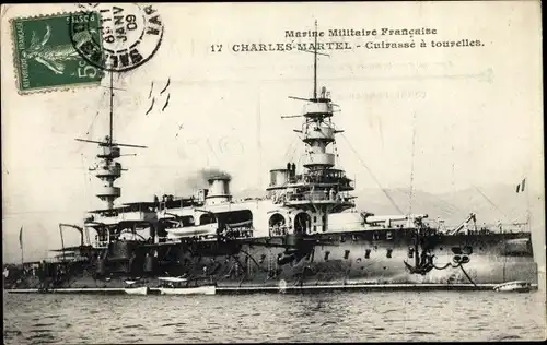 Ak Französisches Kriegsschiff, Charles Martel, Cuirassé à Tourelles, Marine Militaire Francaise