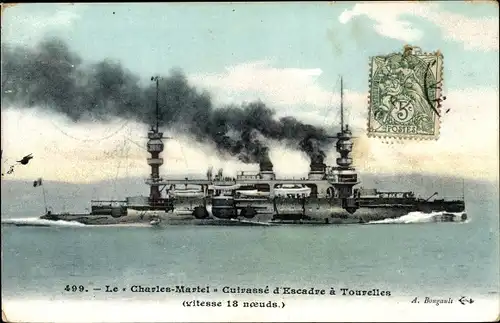 Ak Französisches Kriegsschiff, Charles Martel, Cuirassé d'Escadre à Tourelles