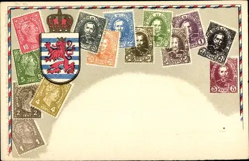 Briefmarken Ak Luxemburg, 4 Cent, 5 Francs, Wappen