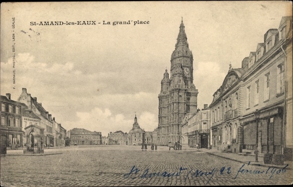 Ak Saint Amand les Eaux, La Grand' Place, Klosterturm Nr