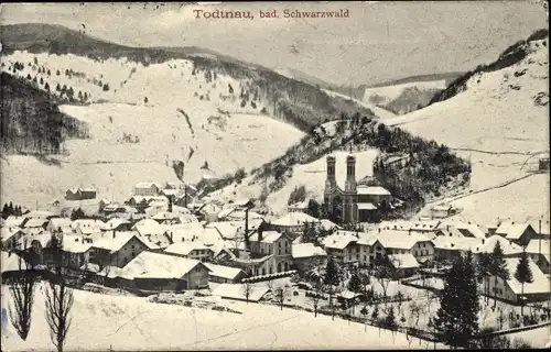 Ak Todtnau im Südschwarzwald Kreis Lörrach, winterliches Panorama vom Ort