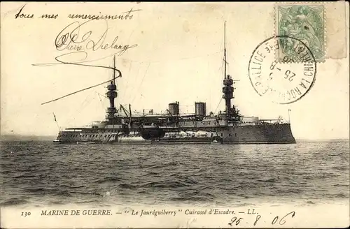 Ak Französisches Kriegsschiff, Jauréguiberry, Cuirassé d'Escadre, Marine de Guerre