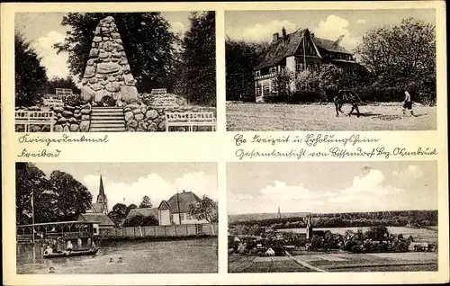 Ak Bissendorf in Niedersachsen, Freibad, Erholungsheim, Kriegerdenkmal, Panorama vom Ort