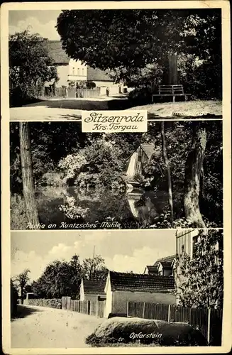 Ak Sitzenroda Belgern Schildau in Nordsachsen, Simonslinde, Opferstein, Kuntzsches Mühle