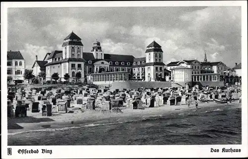 Ak Seebad Binz auf Rügen, Strandpartie mit Kurhaus