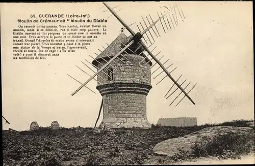 Ak Guérande Loire Atlantique, Moulin de Crémeur dit Moulin du Diable, Windmühle