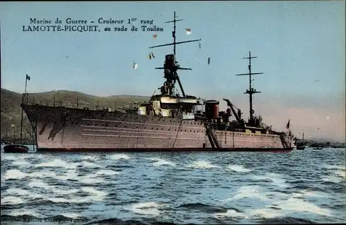 Ak Toulon Var, Französisches Kriegsschiff, Lamotte Picquet, Croiseur de 1er Rang, en rade