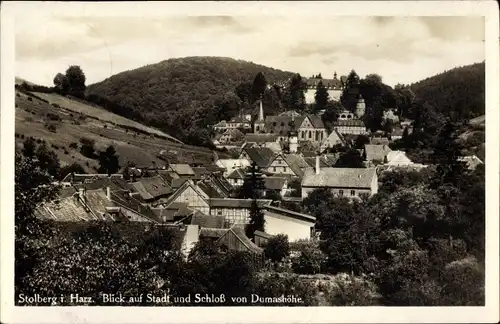 Ak Stolberg Südharz, Blick auf Stadt und Schloss von der Dumashöhe