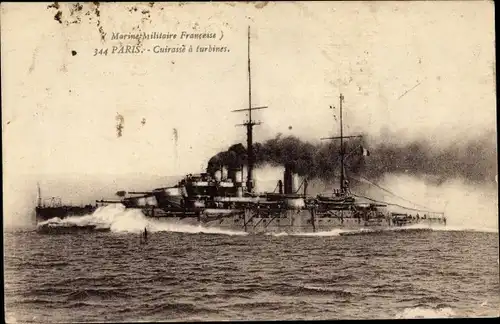 Ak Französisches Kriegsschiff, Paris, Cuirassé à Turbines, Marine Militaire Francaise